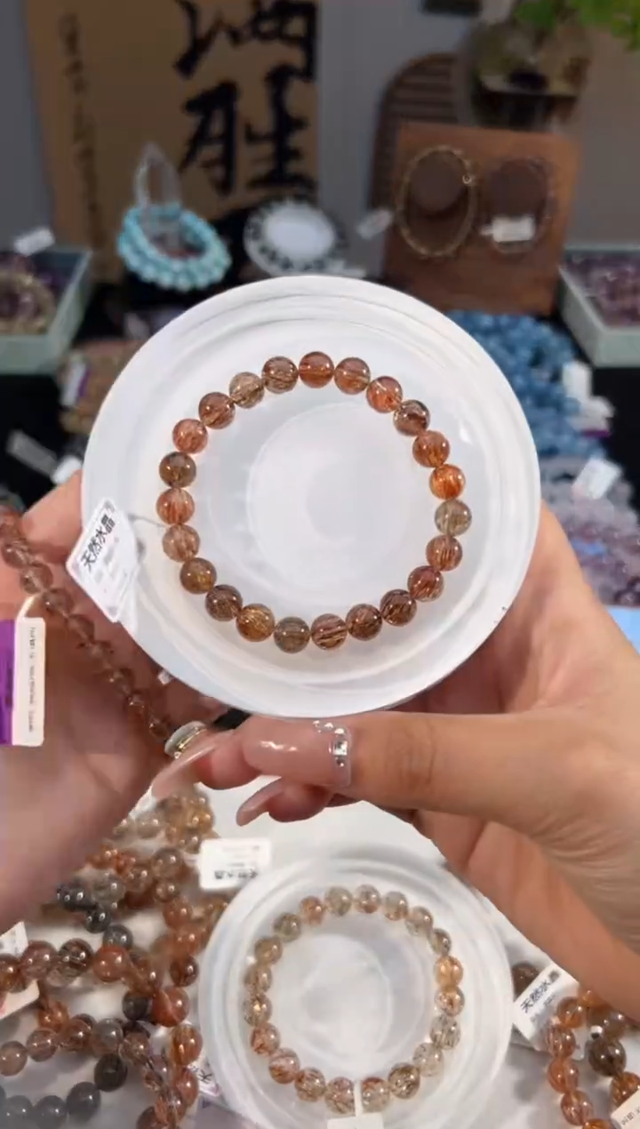 水晶手串未镶嵌黑金超七手串8+