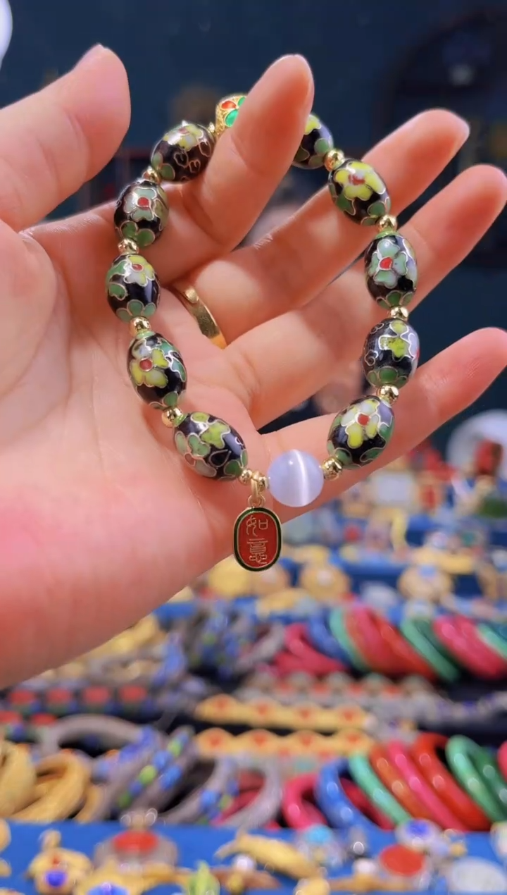 非遗 景泰蓝手串 枣珠黑色