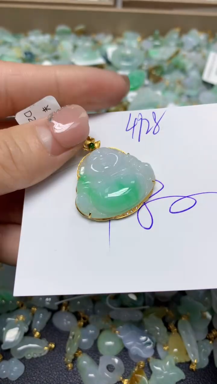 【闪购商品】翡翠挂件18K金镶嵌 天然翡翠A货