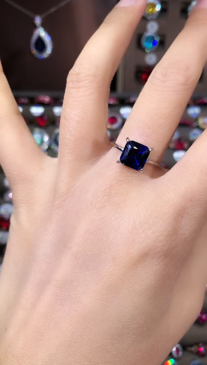 戒指蓝宝石银S925镶嵌8银