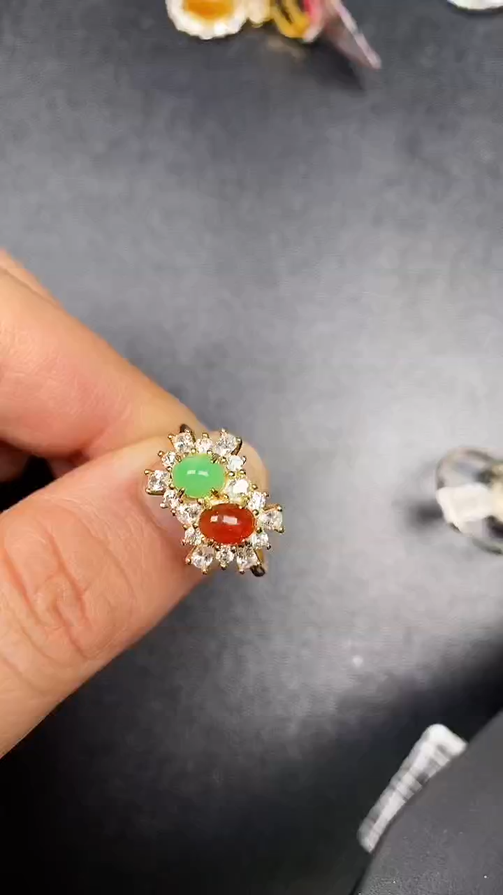 银S925镶嵌戒指翡翠3050