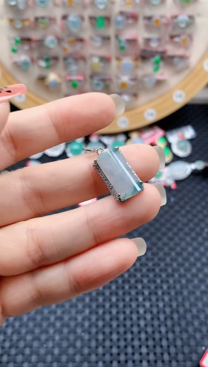 银S925镶嵌戒指翡翠天然A货缅甸翡翠