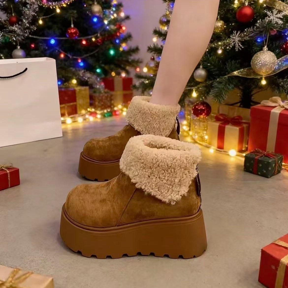 加绒保暖雪地靴2025年秋季新款增高厚底短靴小个子气质勃肯棉鞋zc