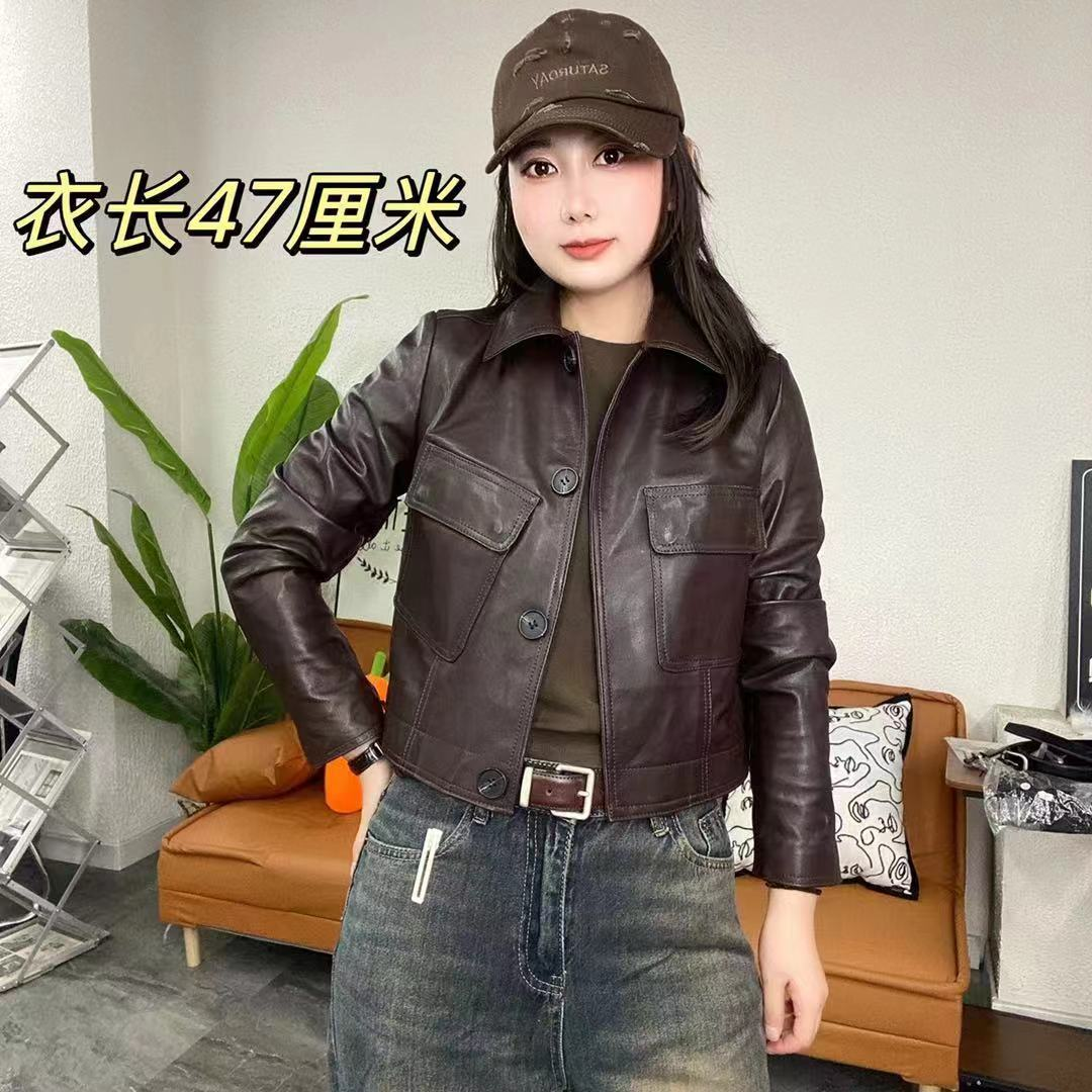 绵羊皮油蜡皮江南秋季常规立领春秋长袖短款皮衣女装时尚休闲