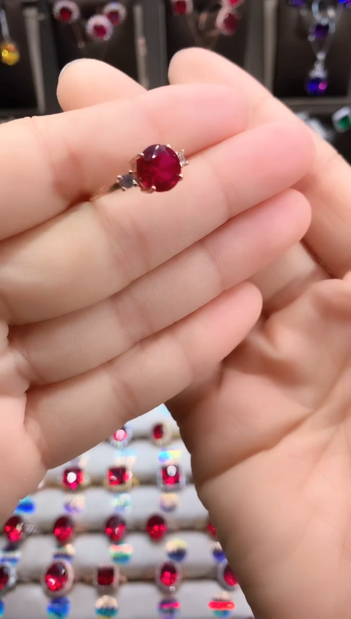 【闪购商品】红宝石戒指银S925镶嵌玫瑰金