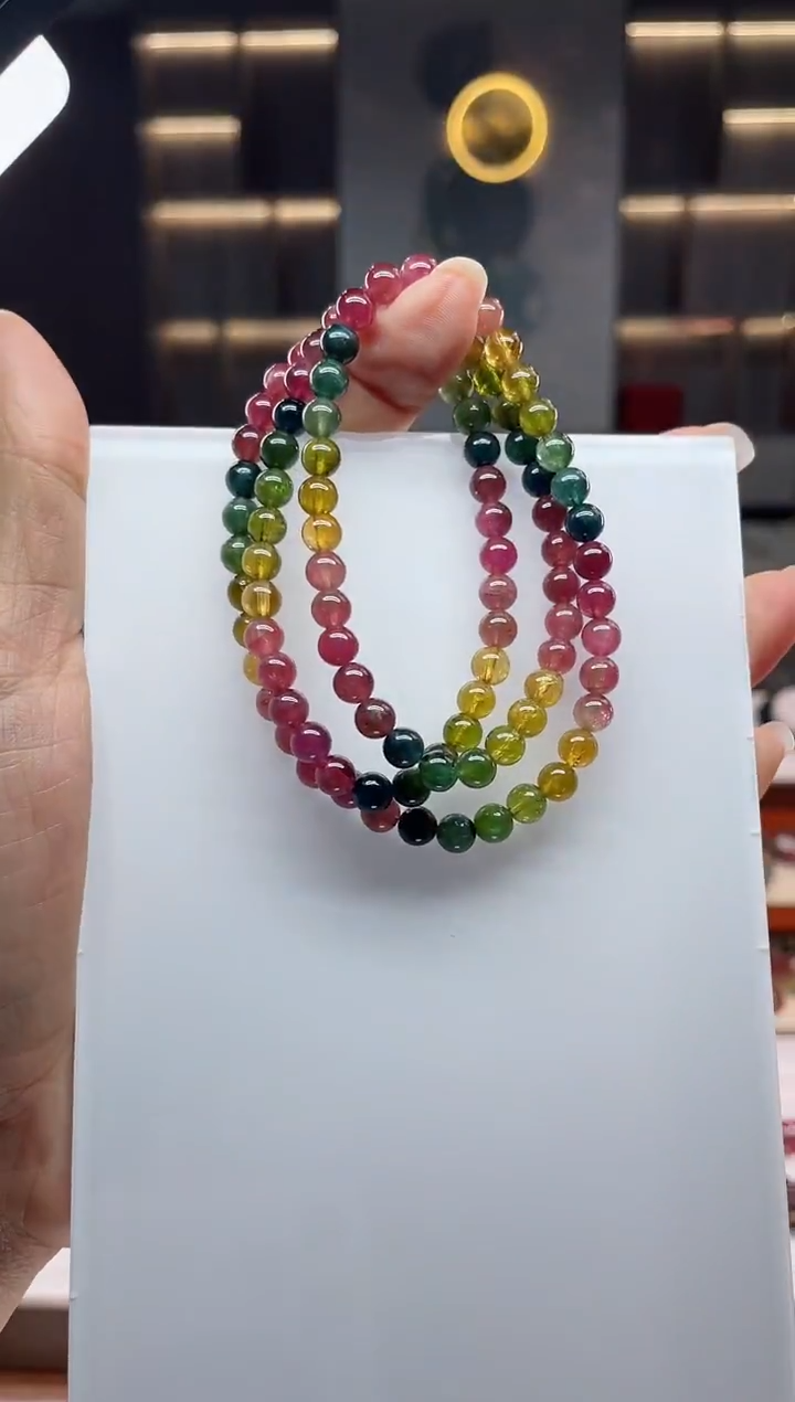 未镶嵌冰透体老矿碧玺彩虹三圈手串5.8mm+碧玺（多样性发一条）Q