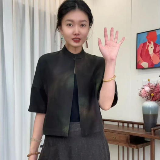 桑蚕丝香云纱绢龟双面穿短外套