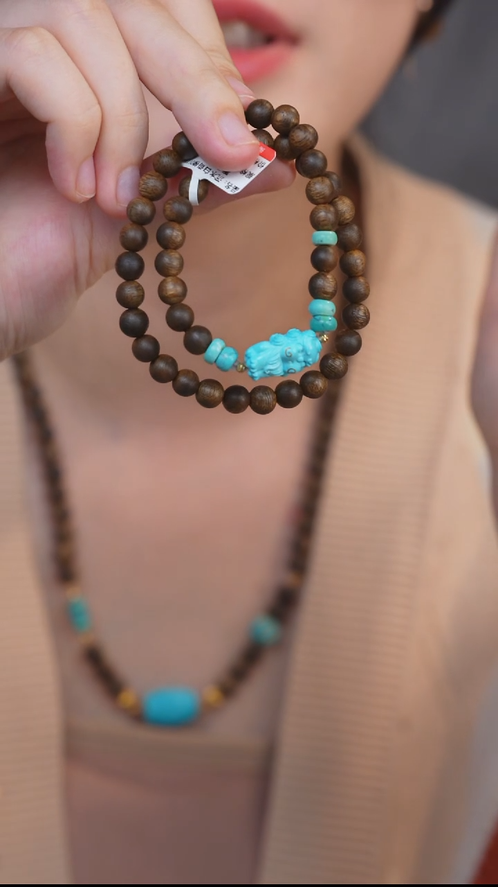 【闪购商品】沉香手串沉香白奇楠小狮子DIY绿松cx00093