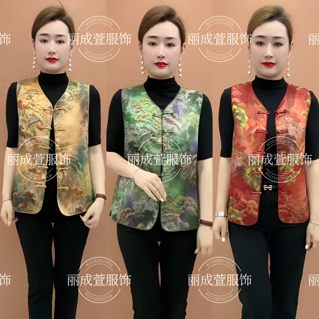 中式国风气质马甲时尚复古提花坎肩背心盘扣女装新款妈妈无袖上衣