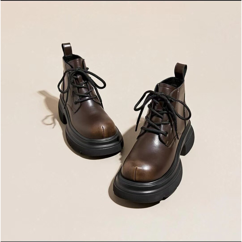 增高时尚百搭厚底圆头高级复古马丁靴23261