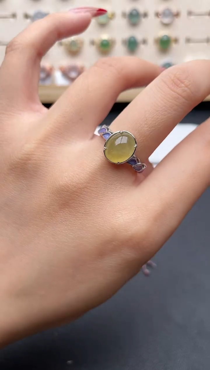 【闪购商品】翡翠戒指银S925镶嵌一物一证一礼盒