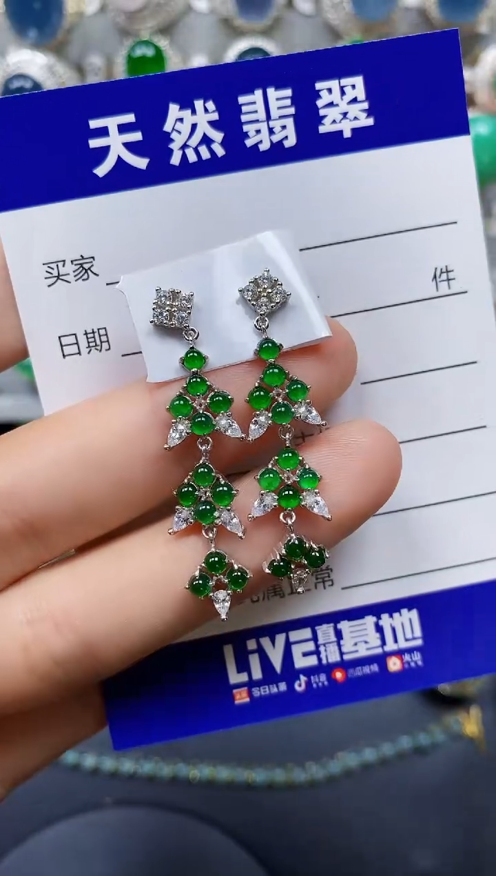 翡翠银S925镶嵌耳饰0283