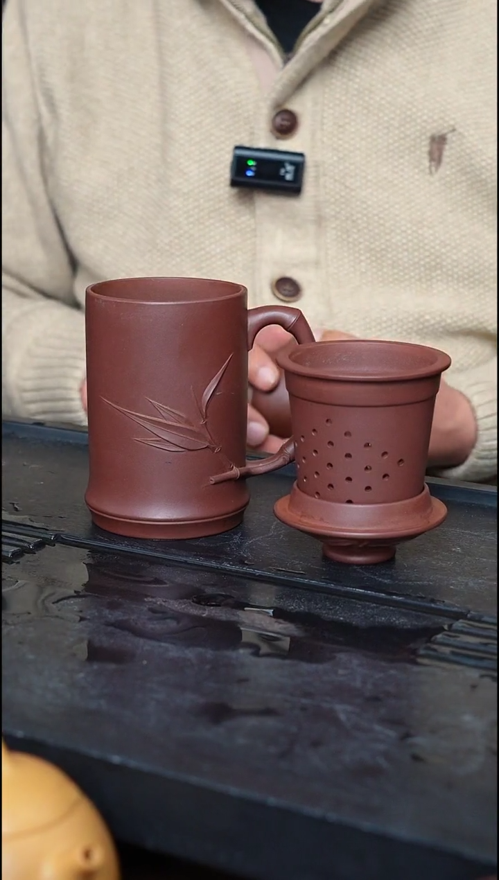 茶壶紫砂牖见斋乡宁紫砂 | 三件套竹叶盖杯