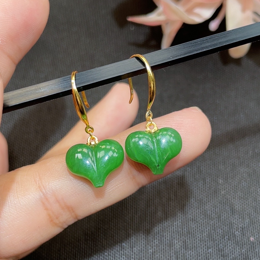 【一夕珠宝】S925和田玉爱心耳环丨天然玉石丨多样性发一