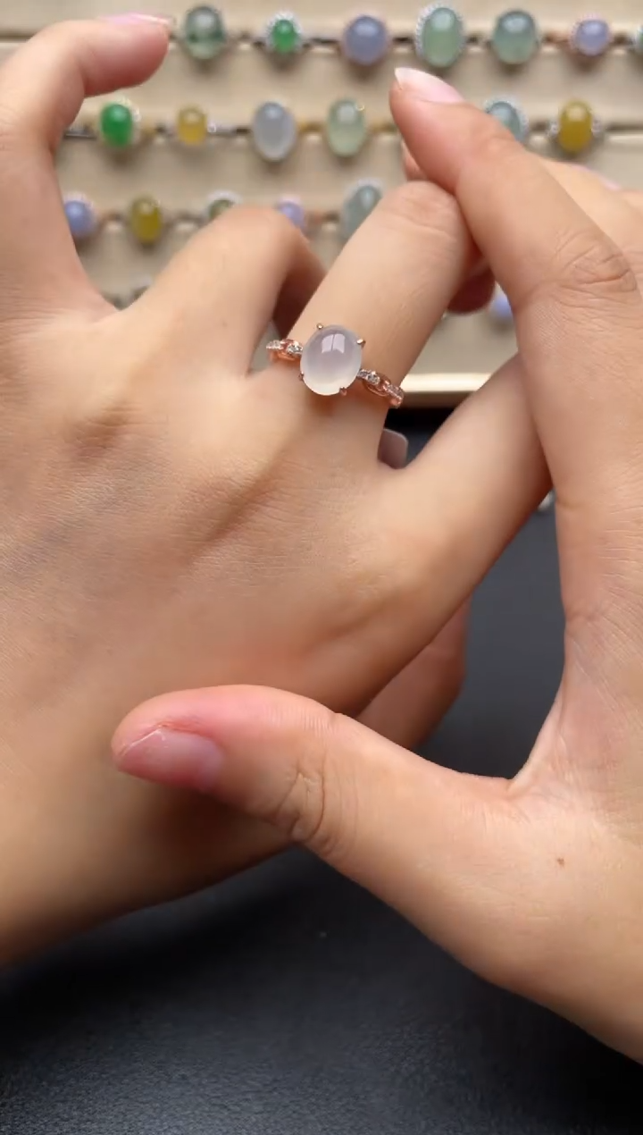 银S925镶嵌戒指翡翠一物一证一礼盒