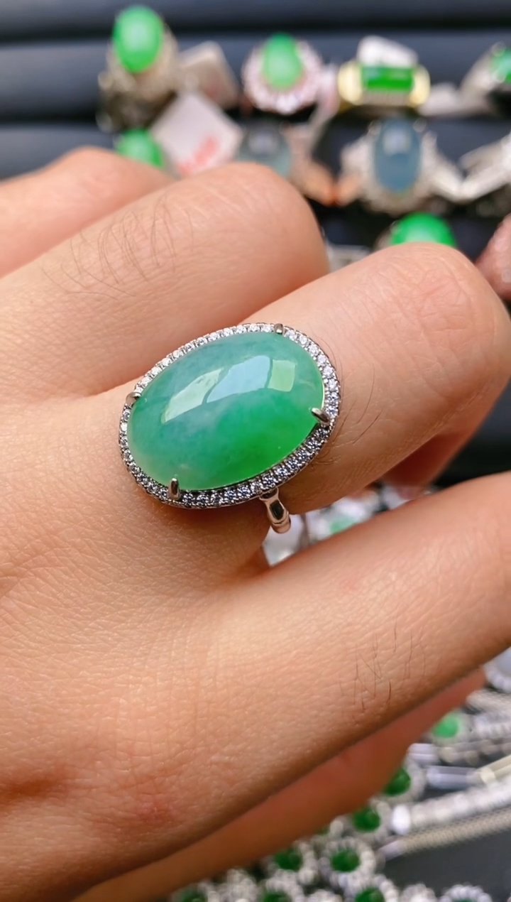 【闪购商品】翡翠戒指银S925镶嵌天然A货翡翠1