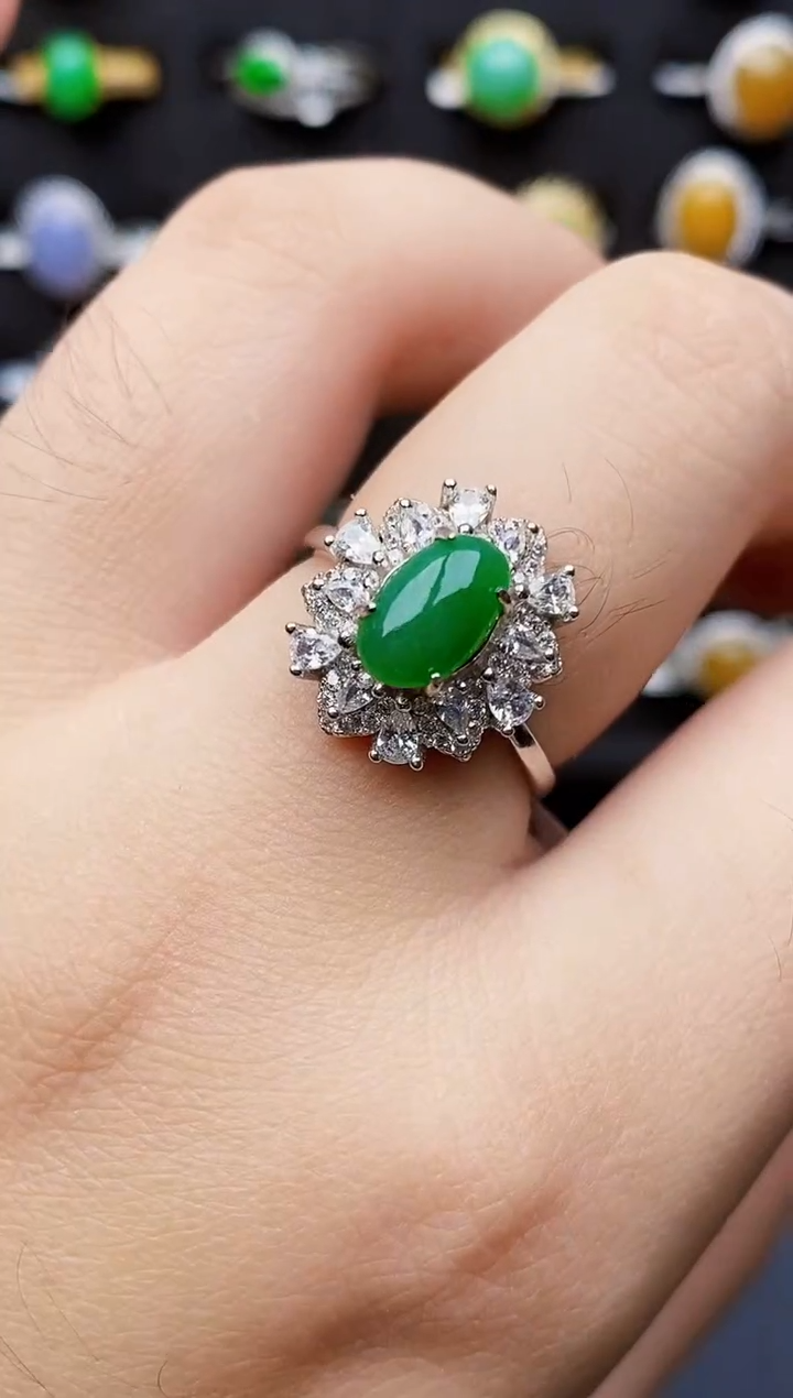 银S925镶嵌戒指翡翠4137