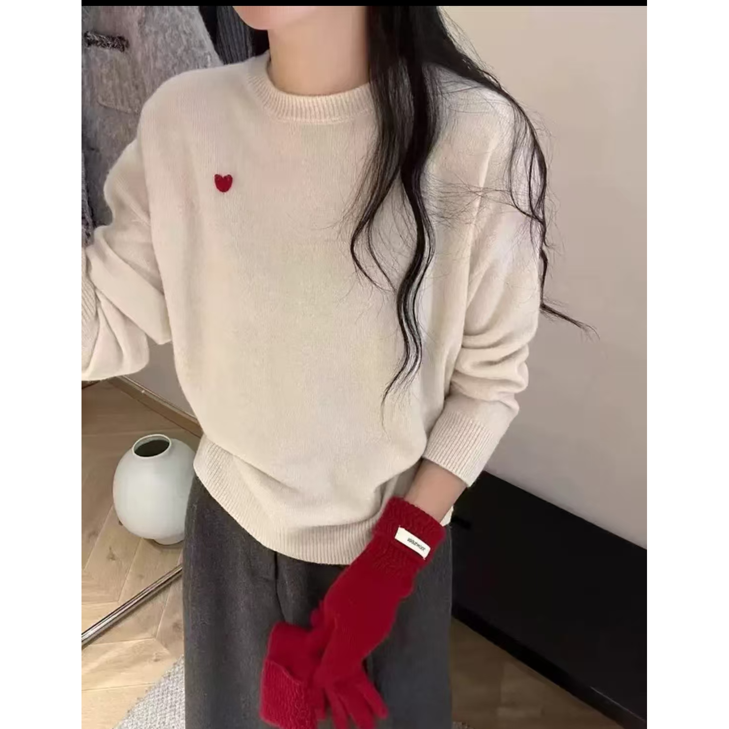 【一线爱心长袖】199新款纯山羊绒春秋新款女士百搭简约