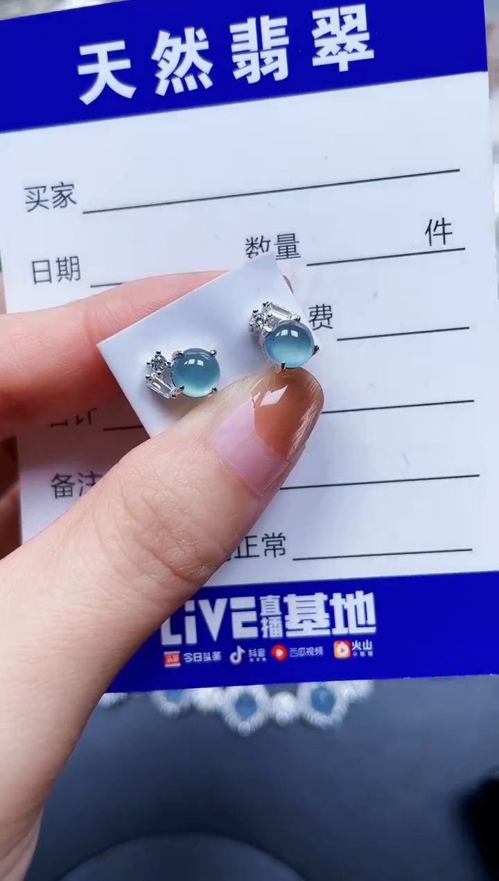 银S925镶嵌翡翠耳饰203