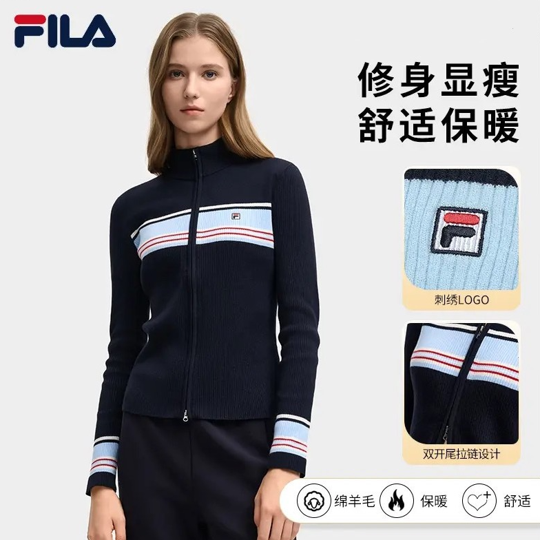 【高级流光风】Fila/斐乐秋冬新款女条纹老钱编织开衫F11W548407F