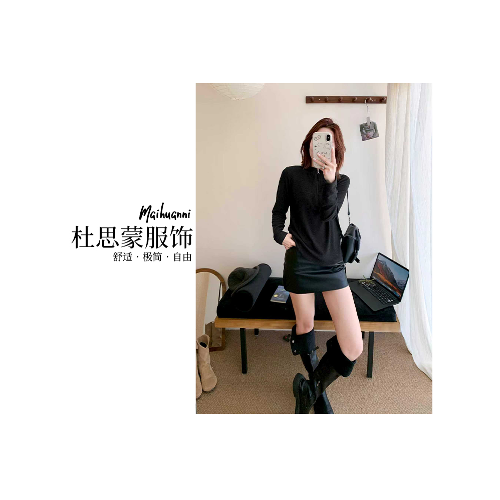 （杜思蒙服饰）【宝藏衣橱】韩系休闲小蛮腰半拉链卫衣打底衫 -A6305 