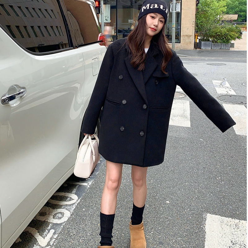 爆款超好看韩系感气质黑色西装外套女冬季正肩通勤休闲羽绒服女款