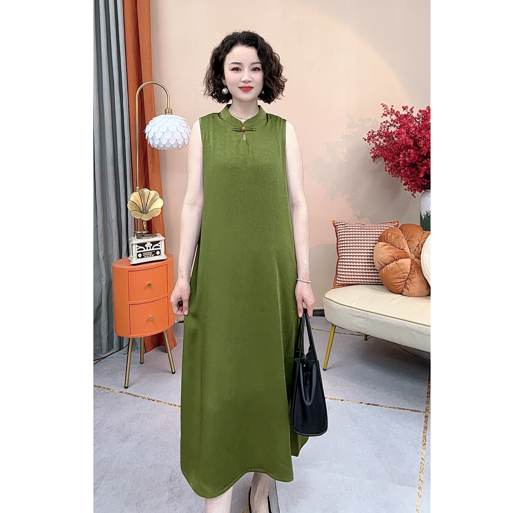 气质国风复古显瘦无袖夏季背心优雅中长款吊带裙子女妈妈装中老年