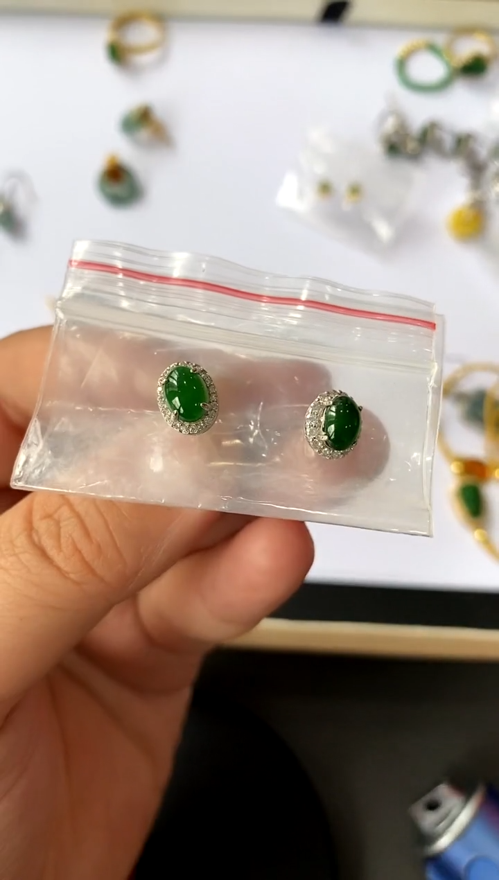 【闪购商品】翡翠耳饰银S925镶嵌买断价