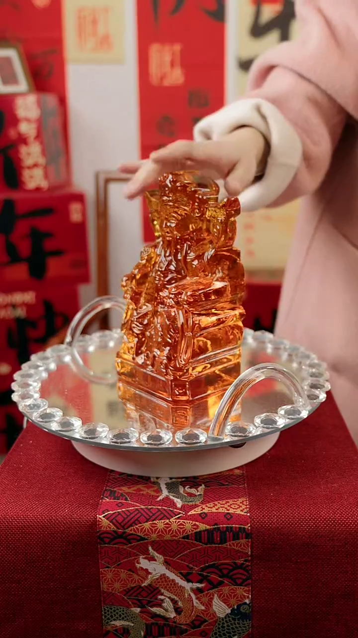 【闪购商品】古法琉璃琥珀色大财神摆件