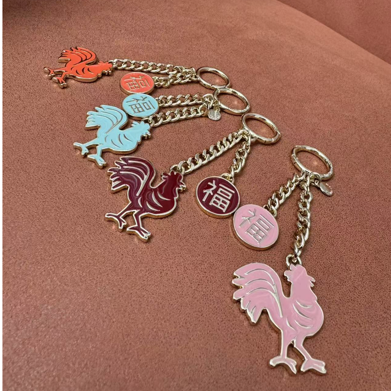 Chicken Rooster Key Chain 公鸡钥匙扣粉鸡挂件钥匙圈饰品