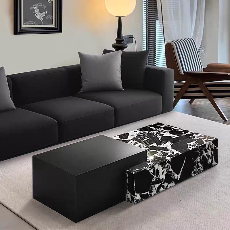 大理石茶几意式轻奢客厅家用设计师款现代极简长方形小户型矮桌子