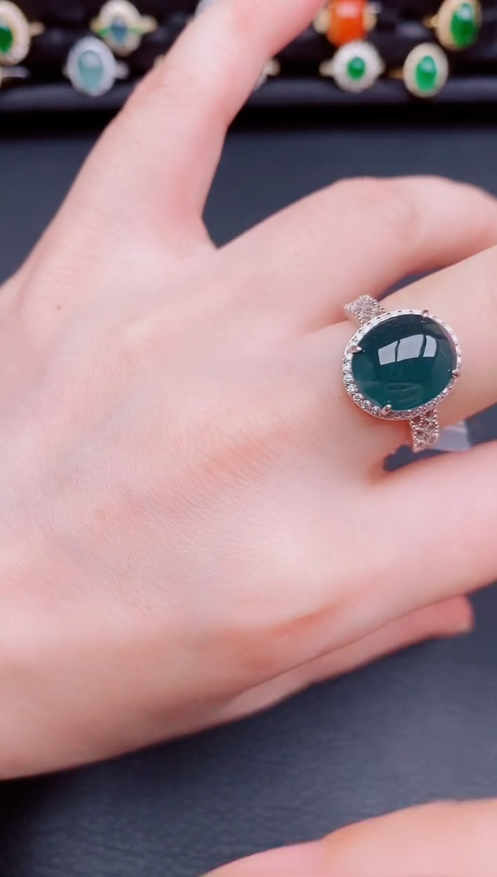 【闪购商品】翡翠戒指银S925镶嵌天然a货翡翠65