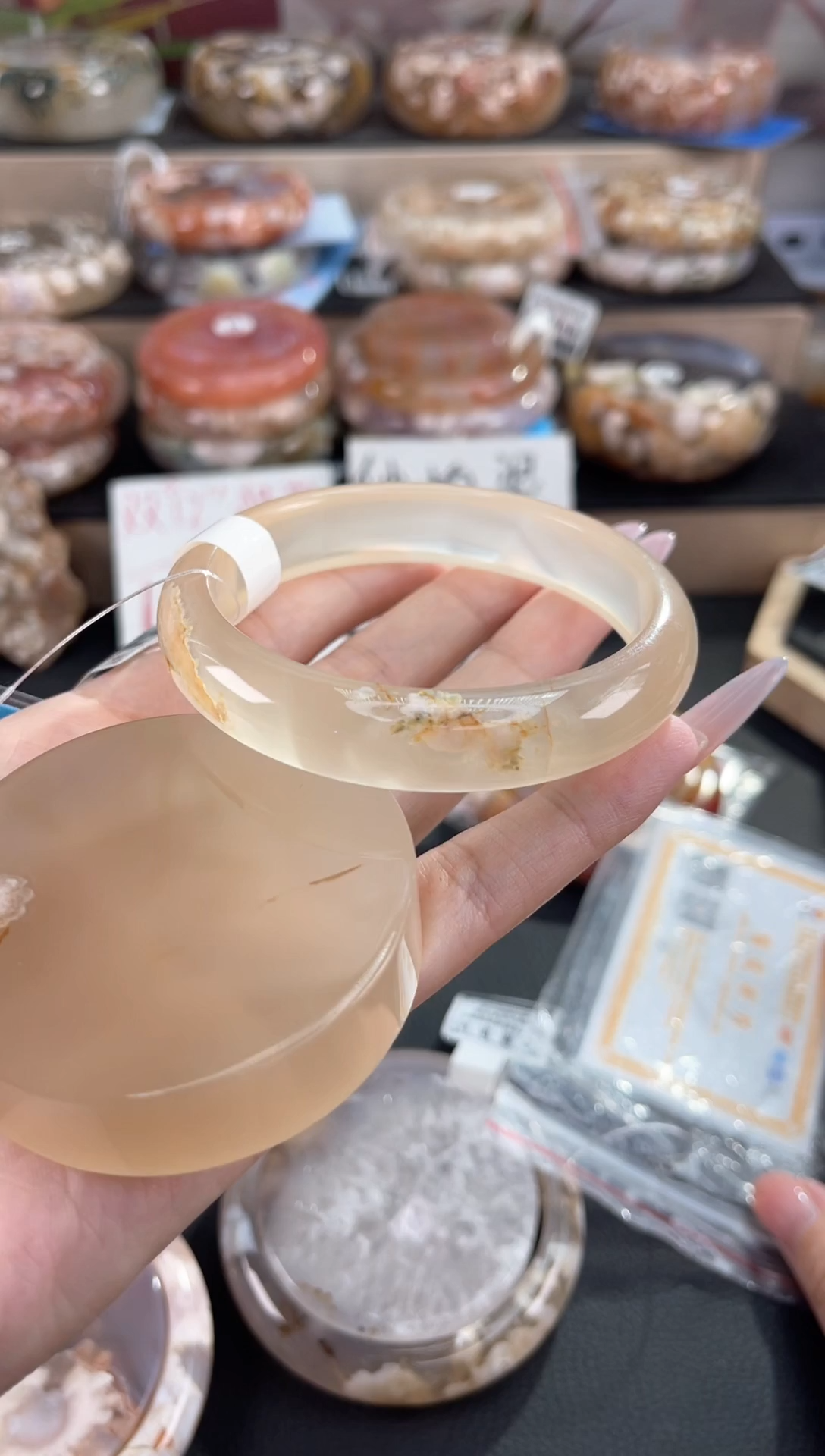 未镶嵌手镯石英质玉天然樱花玛瑙手镯（镯心赠品）60