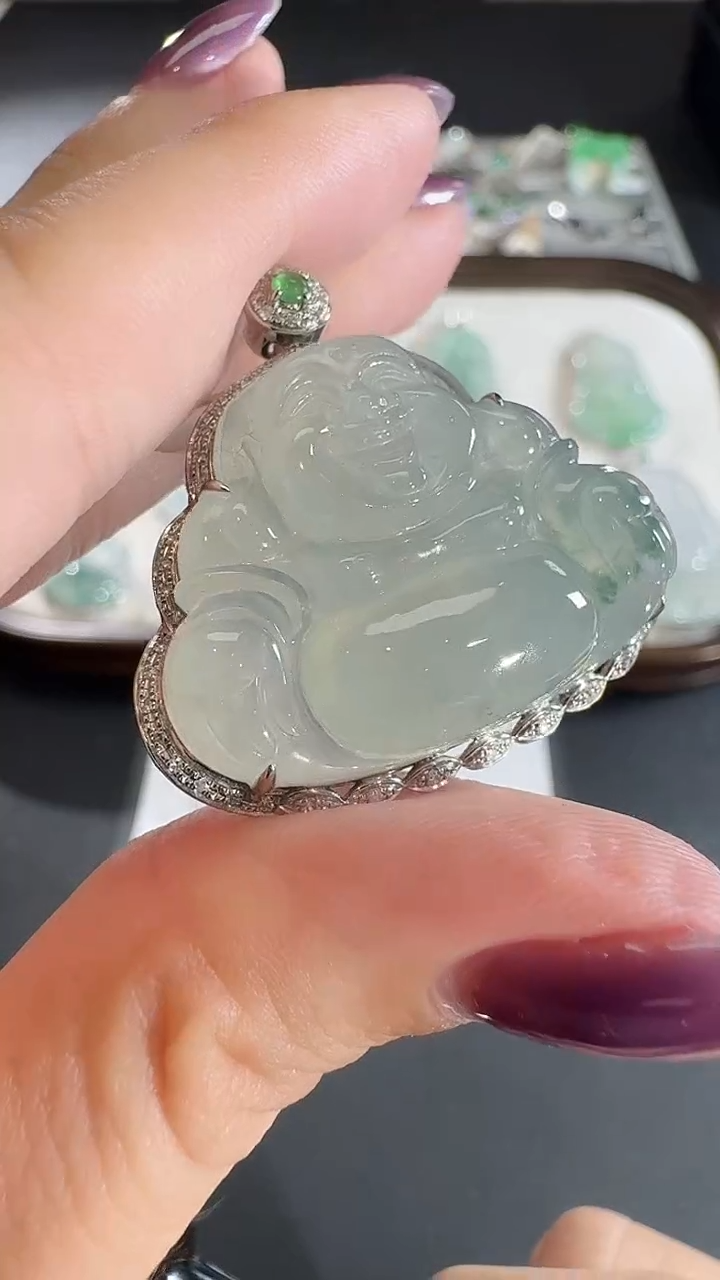 吊坠(不含链)18K金镶嵌翡翠【源头工厂】钻石镶嵌