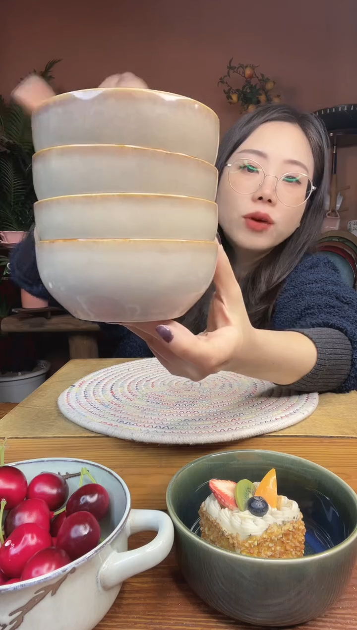 陶瓷4.7英寸复古黄色米饭碗 4件 微瑕疵