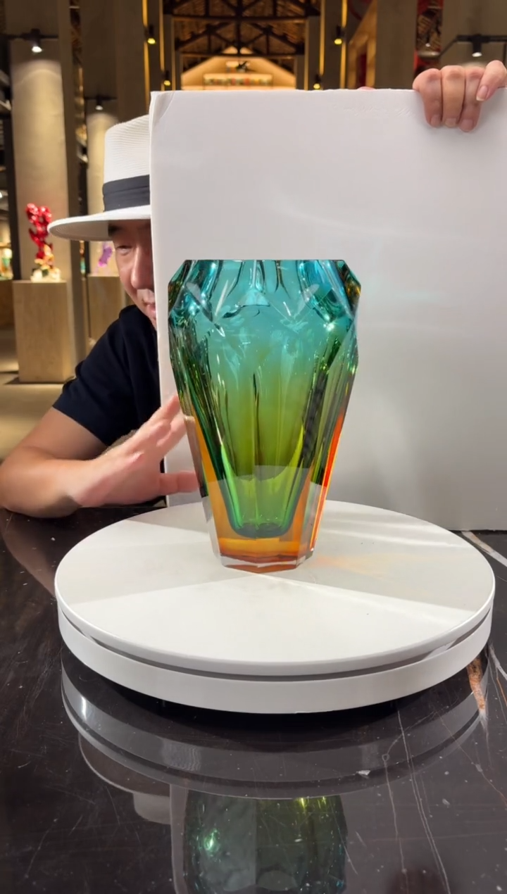 摆件CS0101017冰花琥珀金湖水蓝艺术琉璃花器