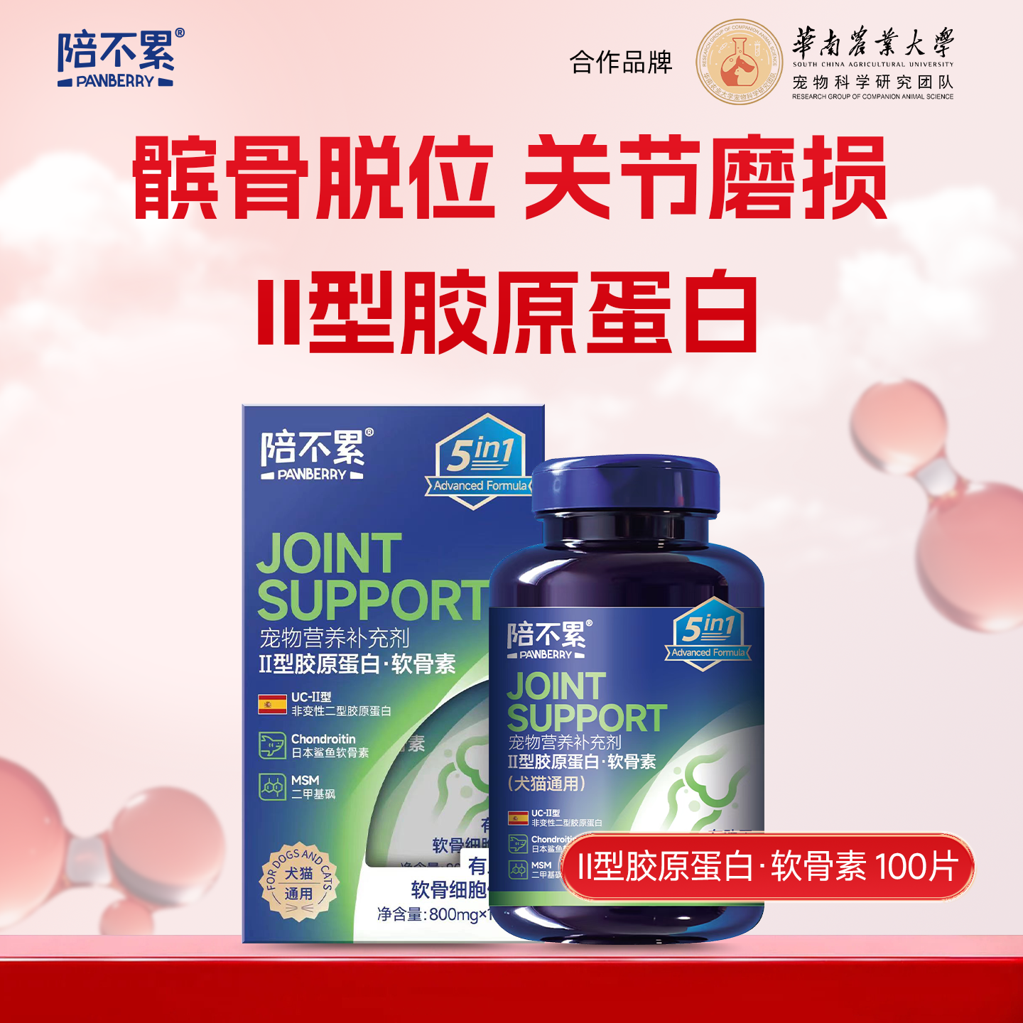 PAWBERRY/陪不累鲨鱼软骨素胶原蛋白关节磨损髌骨折耳犬猫通用