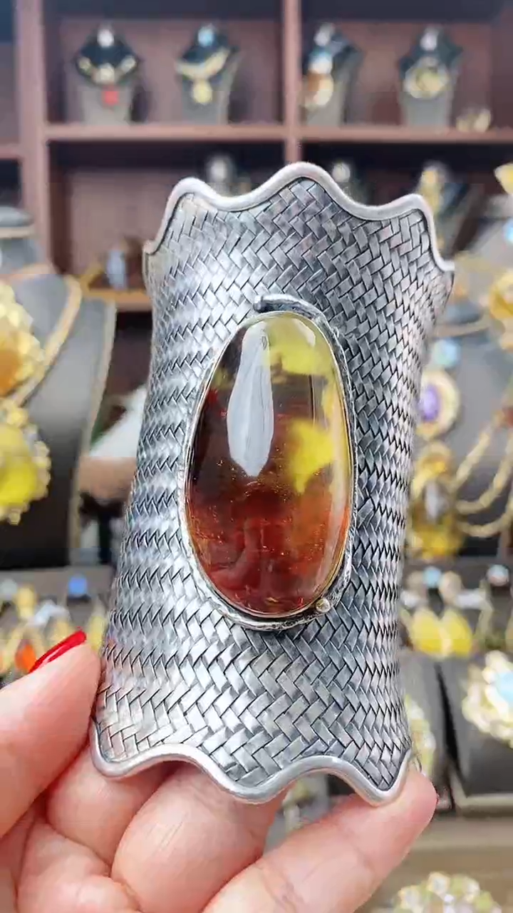 【闪购商品】琥珀手镯银S925镶嵌手镯