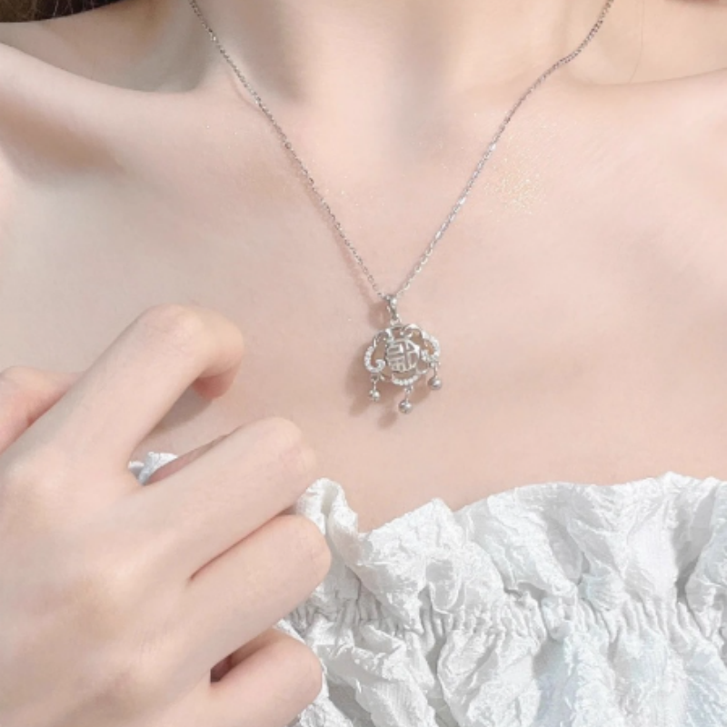 链子足银 设计百搭轻平安锁项链简约气质小众素链806