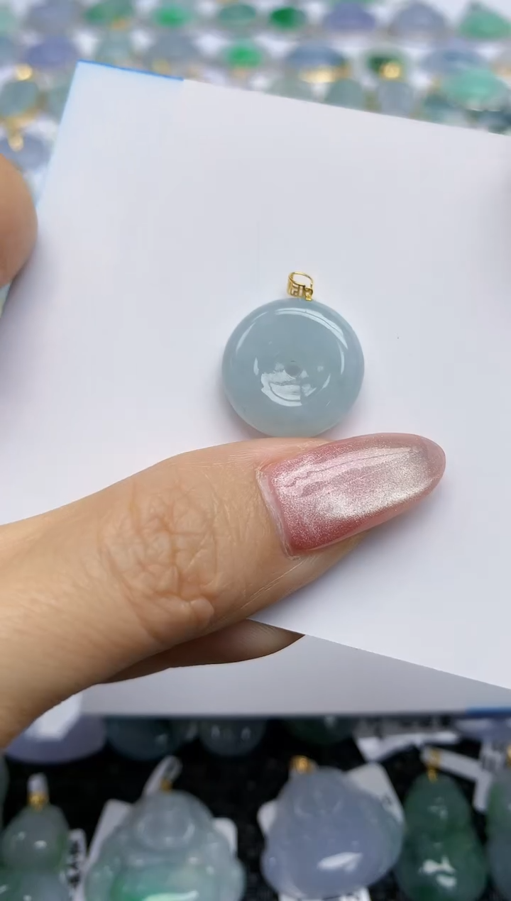 【闪购商品】翡翠挂件18K金镶嵌天然翡翠A货