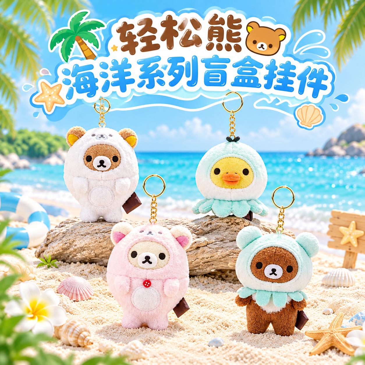 正版轻松熊海洋系列可爱挂件盲盒毛绒玩偶