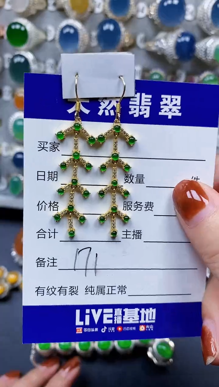 翡翠银S925镶嵌耳饰171