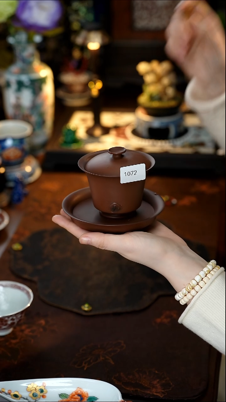 雲梦紫陶祥云三才盖碗1072