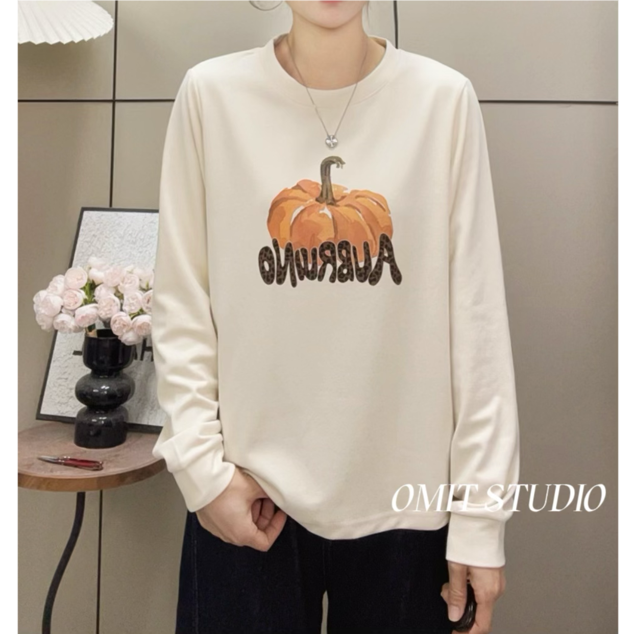 【豹纹南瓜】新款秋冬磨毛正肩印花休闲百搭长袖