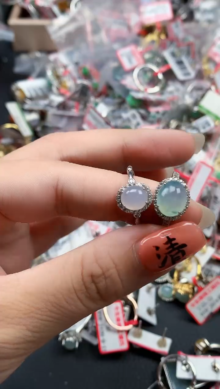 银S925镶嵌戒指翡翠天然A货缅甸翡翠