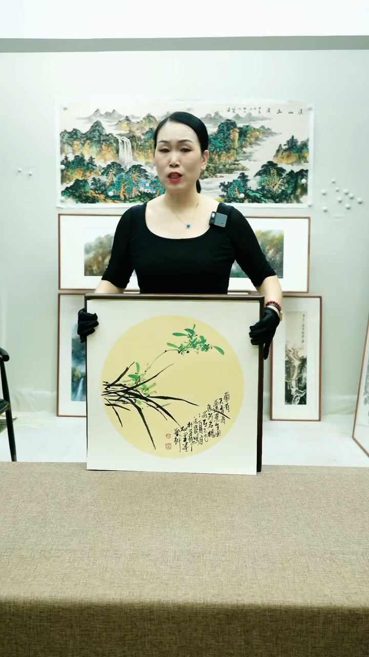 国画52*52李法良手绘花鸟带框