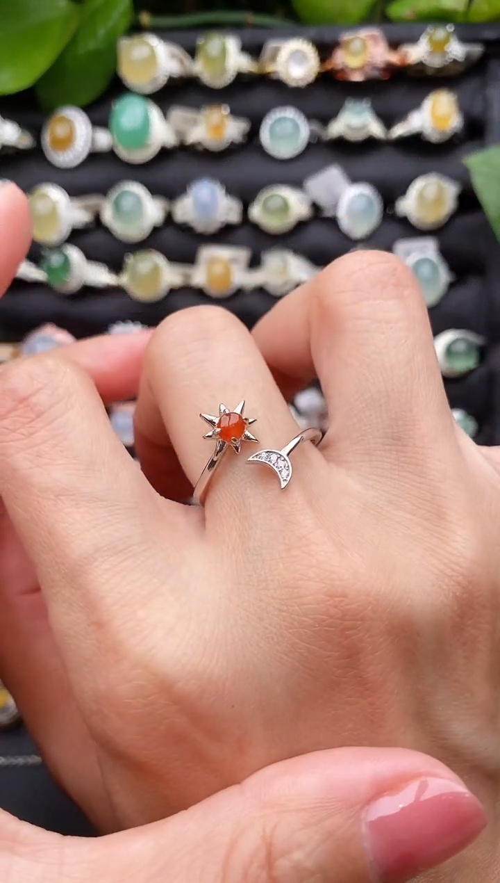 【闪购商品】翡翠戒指银S925镶嵌缅甸天然A货翡翠55  