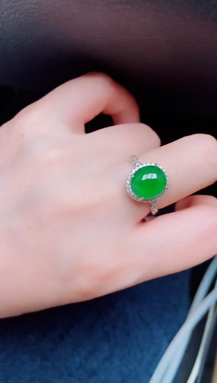 【闪购商品】翡翠戒指银S925镶嵌天然a货翡翠353