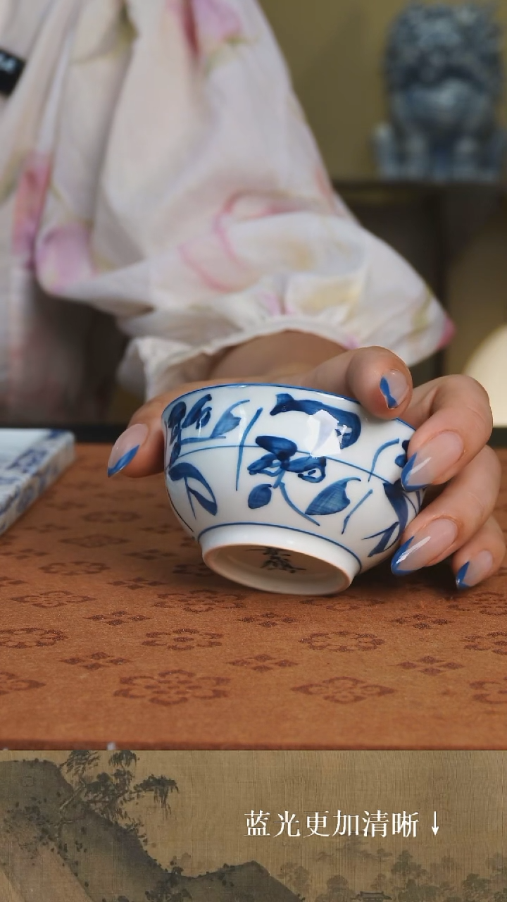 杯子景德镇柴窑烧制刀子纹茶花纹茶盏杯杯