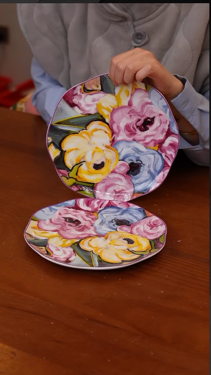 陶57-Gentle Queen梵高玫瑰8寸荷荷平盘单品瓦 楞盒装（2个装）